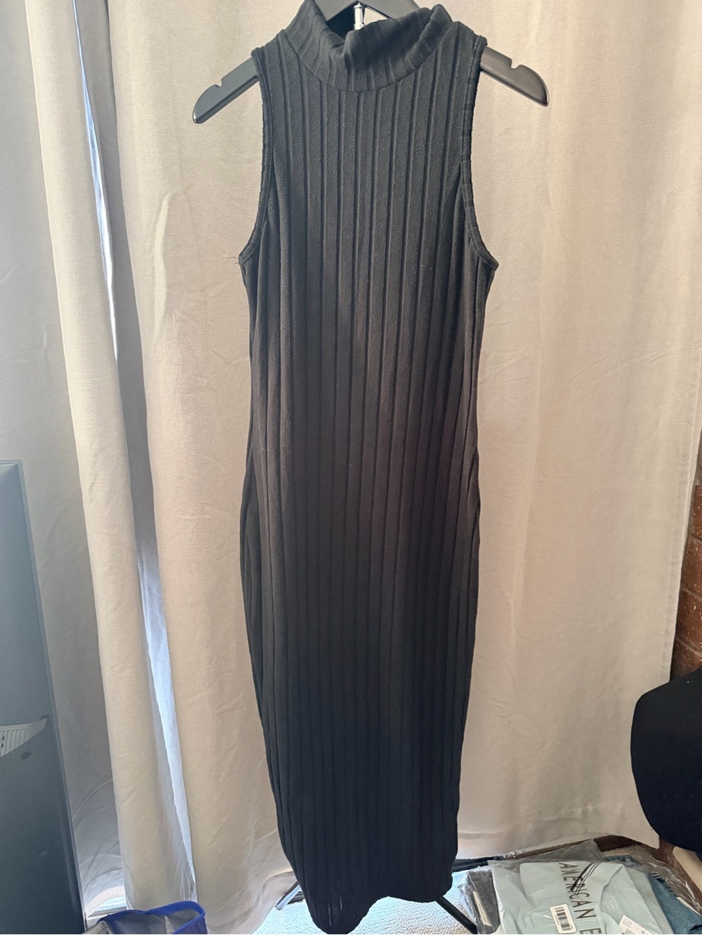 Sleeveless Ribbed Mock Neck Maxi Dress with cardigan - Black (never worn)